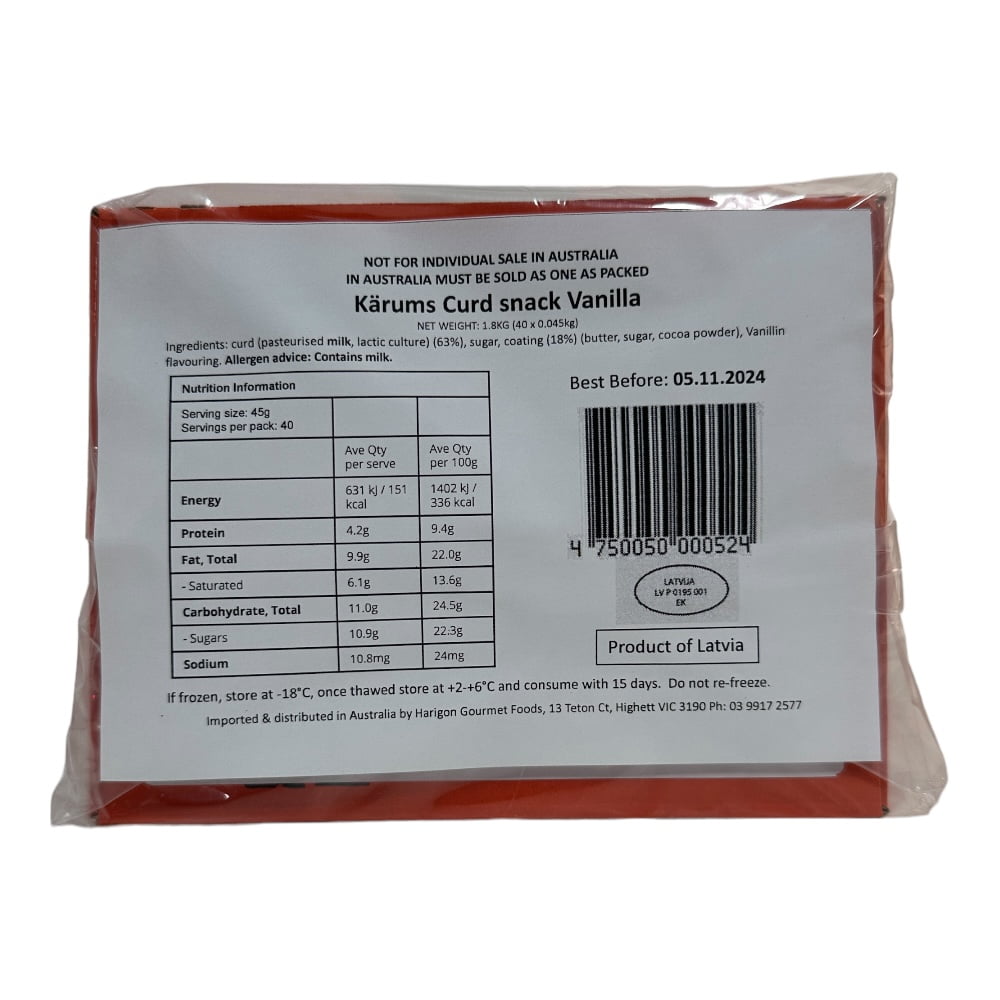 Karums Vanilla Cheesecake (Frozen Curd Snack) Box of 65 2.925KG